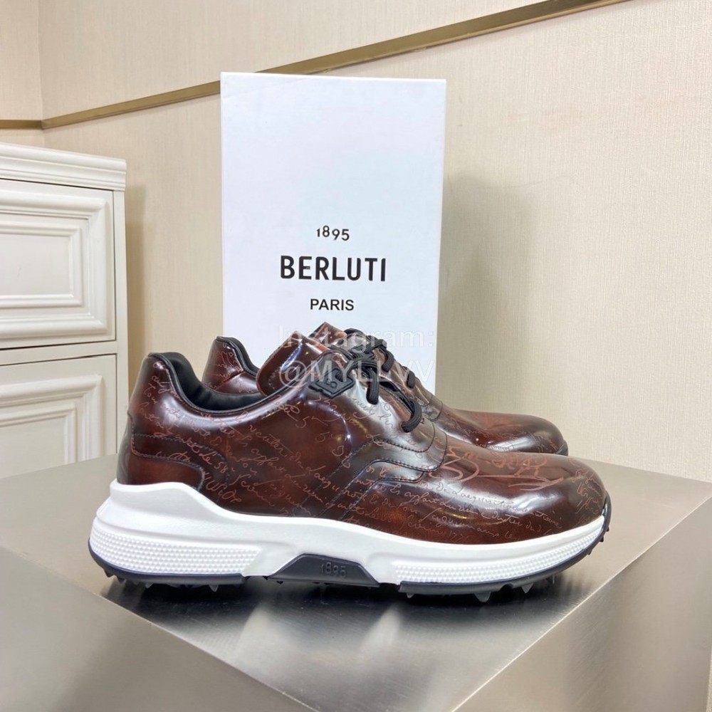 Berluti Leather Lace Up Sneakers Brown For Men