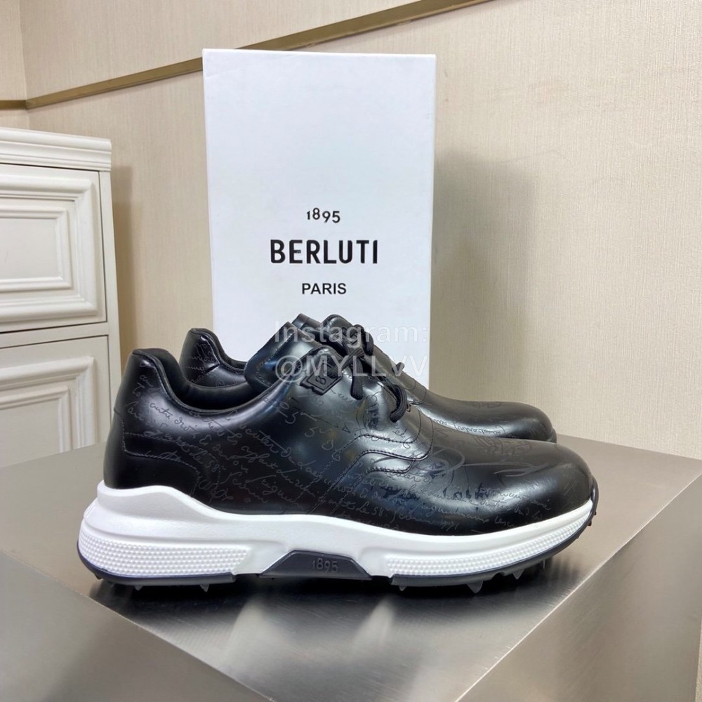 Berluti Leather Lace Up Sneakers Black For Men