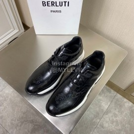 Berluti Leather Lace Up Sneakers Black For Men