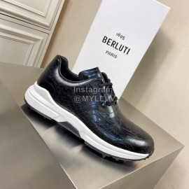 Berluti Leather Lace Up Sneakers Black For Men