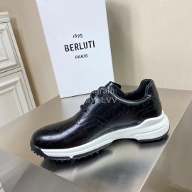 Berluti Leather Lace Up Sneakers Black For Men