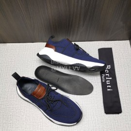 Berluti Light Mesh Lace Up Sneakers For Men Blue