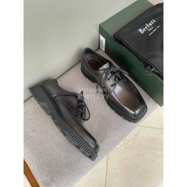 Berluti Lace Up Square Head Leather Shoes For Men Black