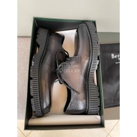 Berluti Lace Up Square Head Leather Shoes For Men Black