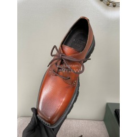 Berluti Lace Up Square Head Leather Shoes For Men Brown