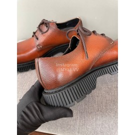 Berluti Lace Up Square Head Leather Shoes For Men Brown