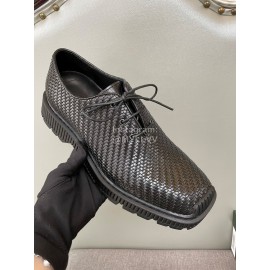 Berluti Lace Up Square Head Woven Cowhide Shoes For Men Black