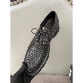 Berluti Lace Up Square Head Woven Cowhide Shoes For Men Black