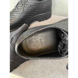 Berluti Lace Up Square Head Woven Cowhide Shoes For Men Black
