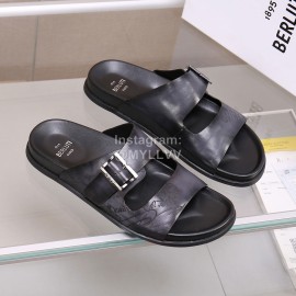 Berluti Egio Scritto Leather Slippers For Men Dark Gray