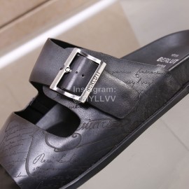 Berluti Egio Scritto Leather Slippers For Men Dark Gray