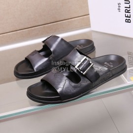 Berluti Egio Scritto Leather Slippers For Men Dark Gray