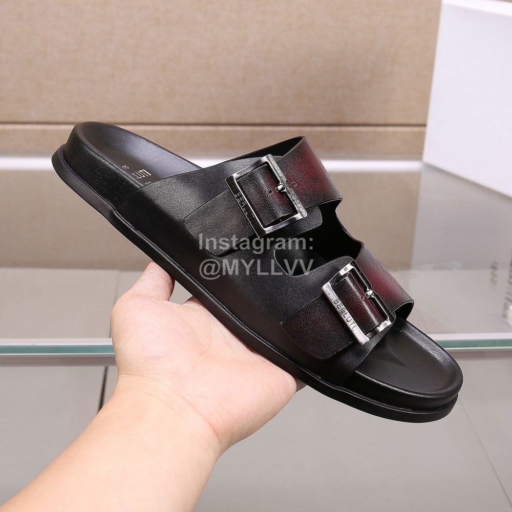 Berluti Egio Scritto Leather Slippers For Men Red