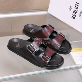 Berluti Egio Scritto Leather Slippers For Men Red