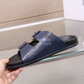 Berluti Egio Scritto Leather Slippers For Men Blue