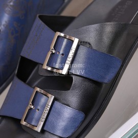 Berluti Egio Scritto Leather Slippers For Men Blue