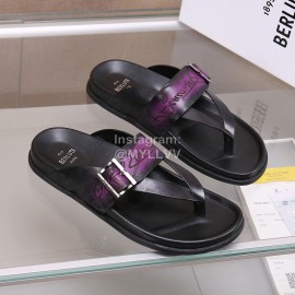 Berluti Egio Scritto Leather Flip Flops For Men Purple