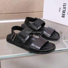 Berluti Egio Scritto Leather Sandals For Men Black