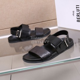 Berluti Egio Scritto Leather Sandals For Men Black
