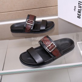 Berluti Egio Scritto Soft Leather Slippers For Men Brown