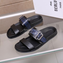 Berluti Egio Scritto Soft Leather Slippers For Men Blue