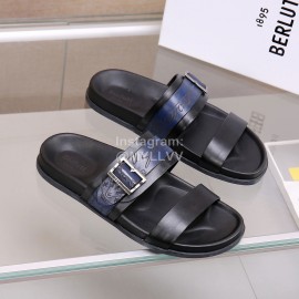 Berluti Egio Scritto Soft Leather Slippers For Men Blue