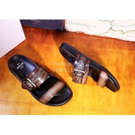 Berluti Egio Scritto Leather Metal Buckle Slippers For Men Brown