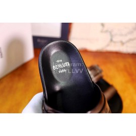 Berluti Egio Scritto Leather Metal Buckle Slippers For Men Brown