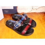 Berluti Egio Scritto Leather Metal Buckle Slippers For Men Blue