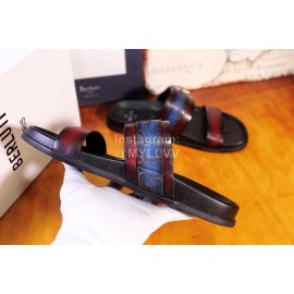 Berluti Egio Scritto Leather Metal Buckle Slippers For Men Blue