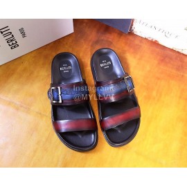 Berluti Egio Scritto Leather Metal Buckle Slippers For Men Blue