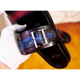 Berluti Egio Scritto Leather Metal Buckle Slippers For Men Blue