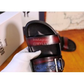 Berluti Egio Scritto Leather Metal Buckle Slippers For Men Blue