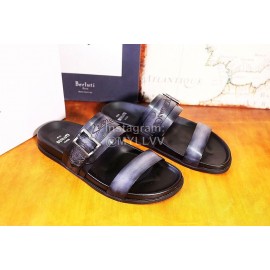 Berluti Egio Scritto Leather Metal Buckle Slippers For Men Gray