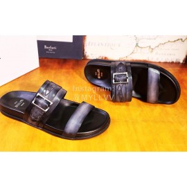 Berluti Egio Scritto Leather Metal Buckle Slippers For Men Gray
