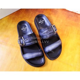 Berluti Egio Scritto Leather Metal Buckle Slippers For Men Gray