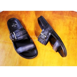 Berluti Egio Scritto Leather Metal Buckle Slippers For Men Gray