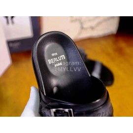 Berluti Egio Scritto Leather Metal Buckle Slippers For Men Gray