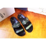 Berluti Egio Scritto Leather Metal Buckle Slippers For Men Green
