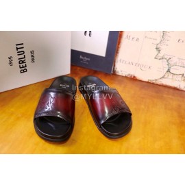 Berluti Egio Scritto Printed Leather Slippers For Men Reddish Brown