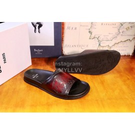 Berluti Egio Scritto Printed Leather Slippers For Men Reddish Brown