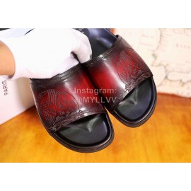 Berluti Egio Scritto Printed Leather Slippers For Men Reddish Brown