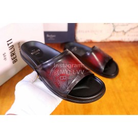 Berluti Egio Scritto Printed Leather Slippers For Men Reddish Brown