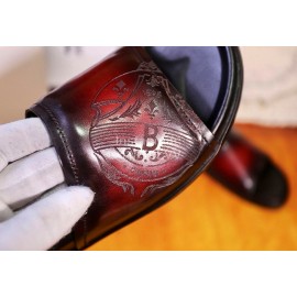 Berluti Egio Scritto Printed Leather Slippers For Men Reddish Brown