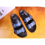 Berluti Egio Scritto Metal Buckle  Leather Slippers For Men Blue