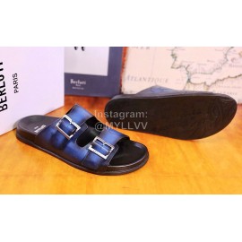 Berluti Egio Scritto Metal Buckle  Leather Slippers For Men Blue