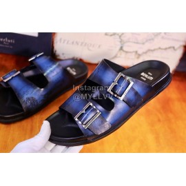 Berluti Egio Scritto Metal Buckle  Leather Slippers For Men Blue