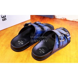 Berluti Egio Scritto Metal Buckle  Leather Slippers For Men Blue