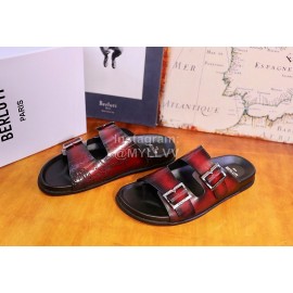Berluti Egio Scritto Metal Buckle  Leather Slippers For Men Reddish Brown