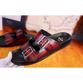 Berluti Egio Scritto Metal Buckle  Leather Slippers For Men Reddish Brown